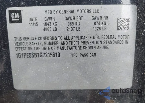 2016 Chevrolet Cruze Limited 1Lt Auto from USA, damaged, VIN 1G1PE5SB7G7215610